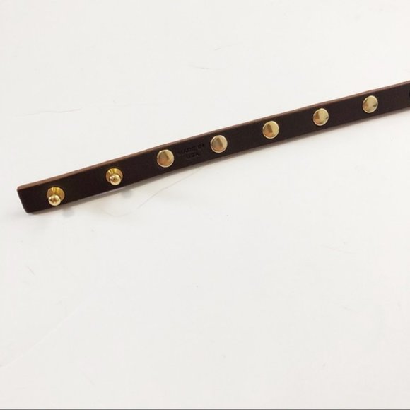 Tory Burch $195 Skinny Studded Logo Belt Tiger Eye Gold XS 1/2" Wide - Picture 5 of 7